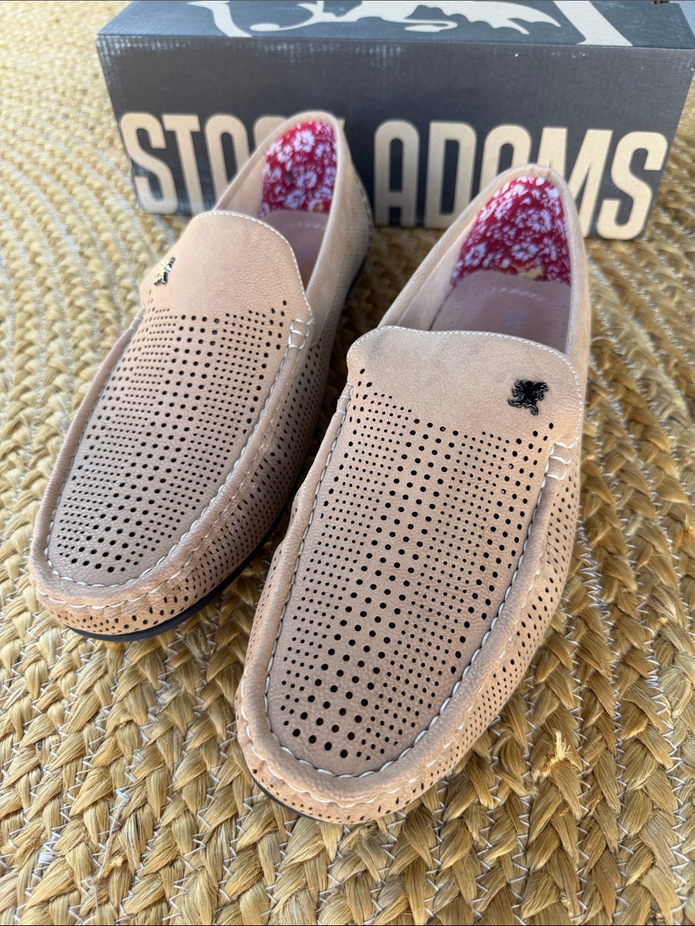 Stacy Adams Tan Perforated Suede Slip-On Loafers